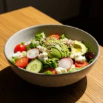 Fresh green salad with cherry tomatoes and cucumbers