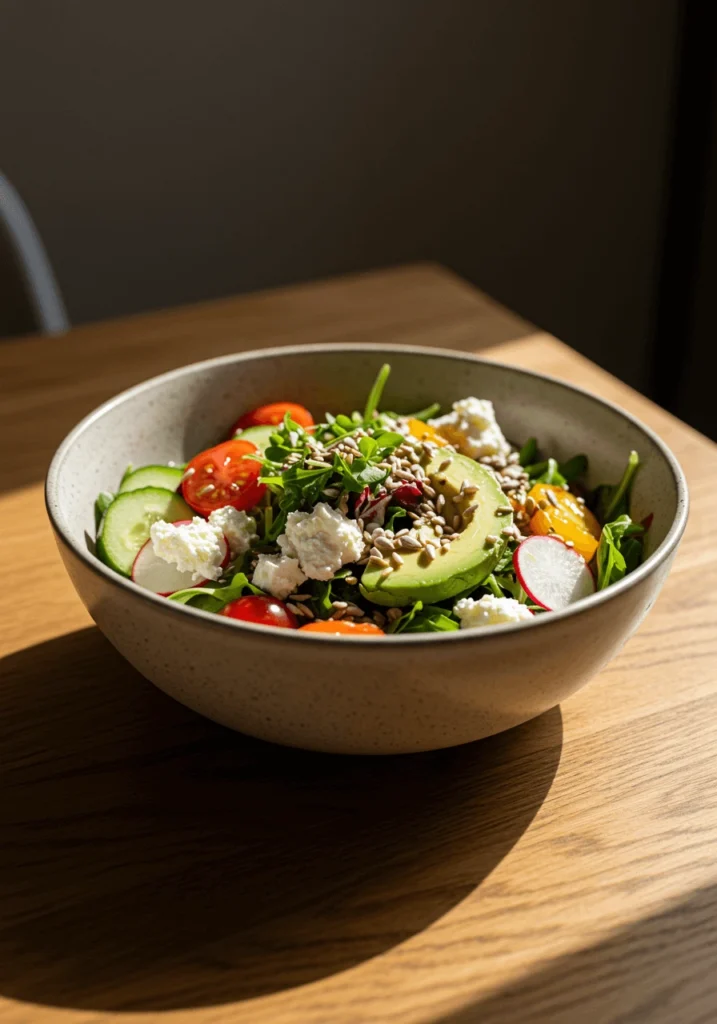 Glass jar of homemade vinaigrette with herbs