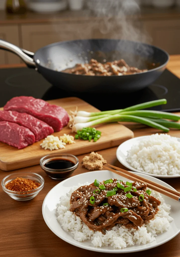 Mongolian Beef stir-fry with scallions in a savory sauce