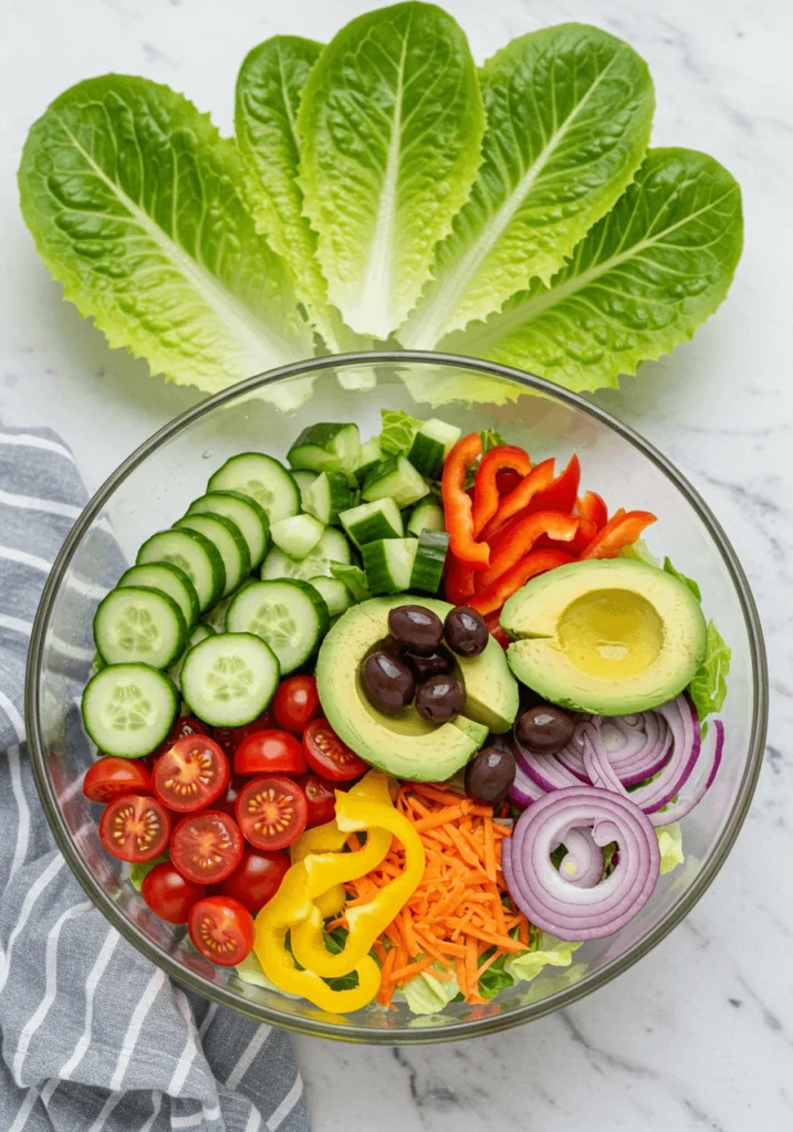 A variety of fresh salad ingredients for creating nutritious and delicious salads.