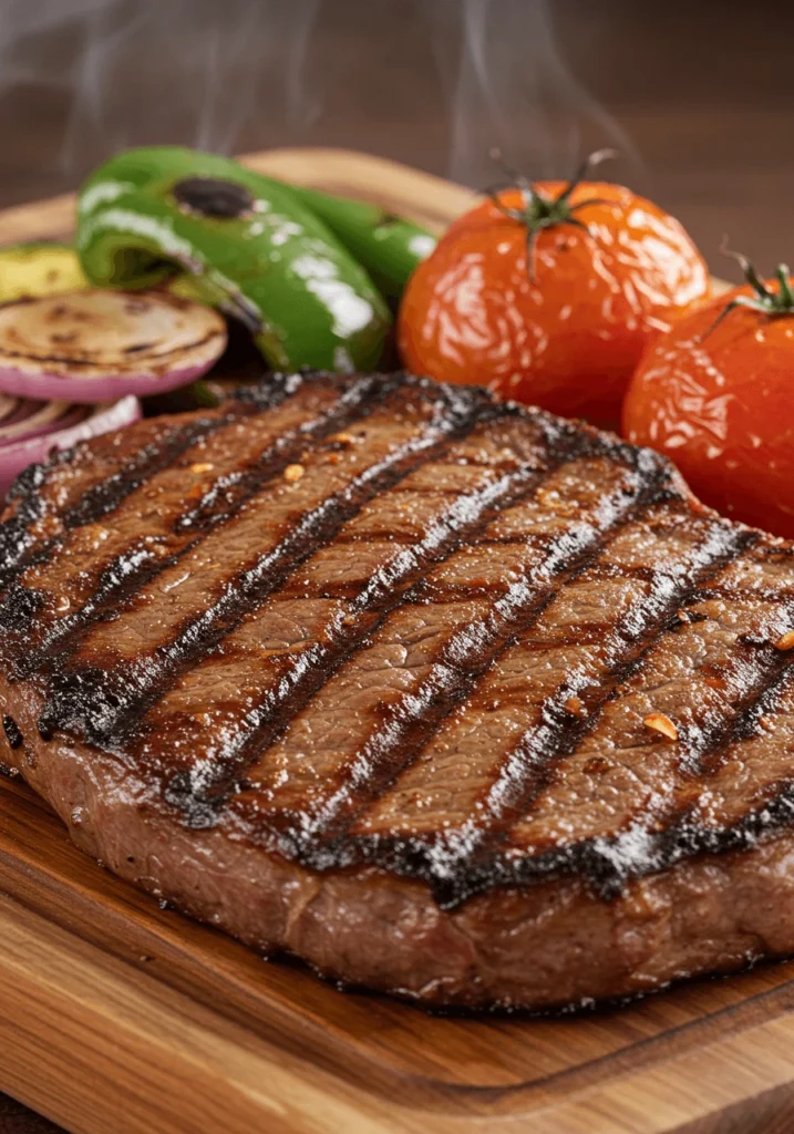 Grilled Asada meat with a perfect char and smoky flavor on a plate