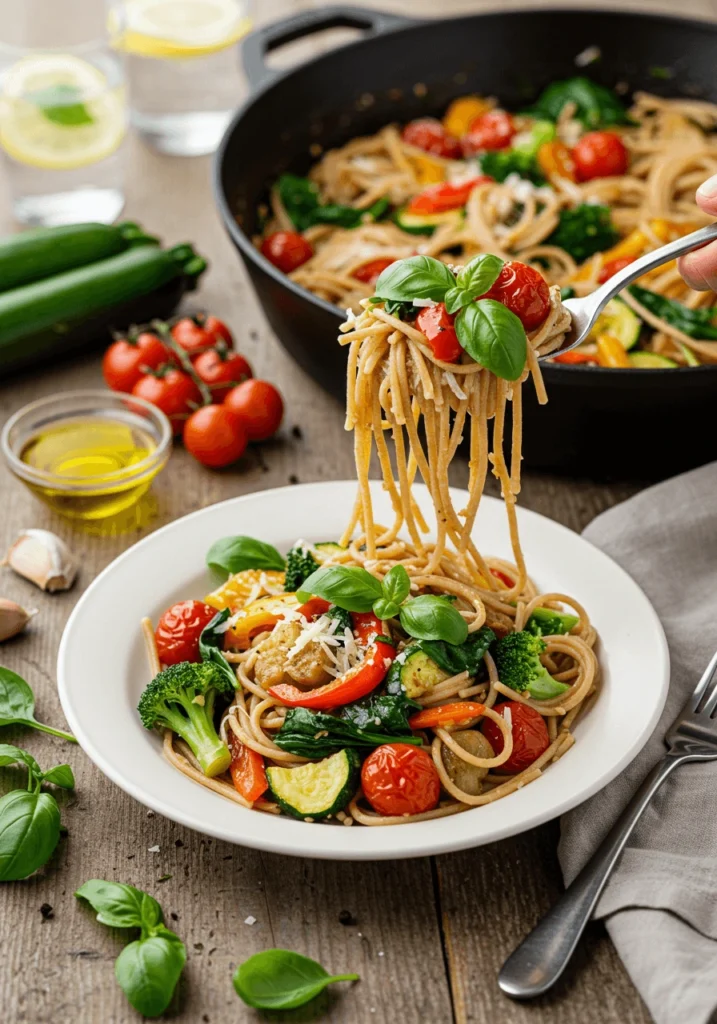 Serving a delicious and healthy pasta dish with herbs