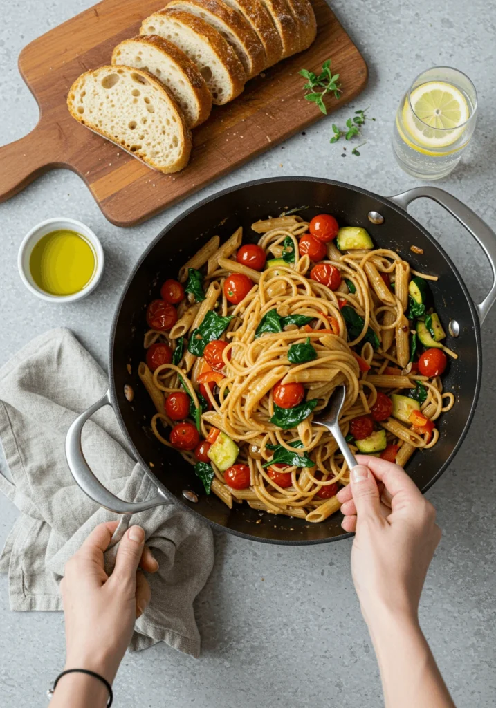 Fresh vegetables prepared for a nutritious pasta meal