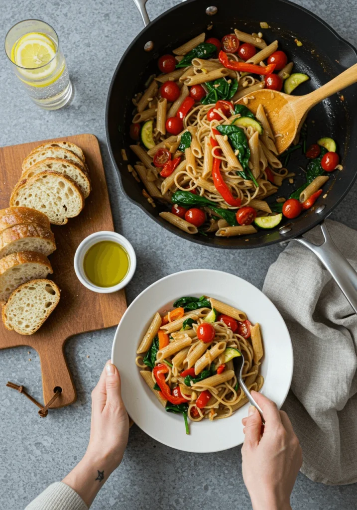 Ingredients used to make quick and healthy pasta recipes