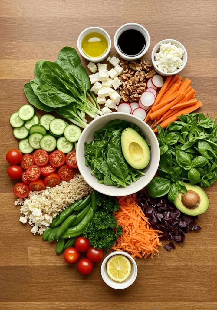 A healthy salad topped with grilled chicken, avocado, and nuts—packed with essential ingredients for a balanced meal.
