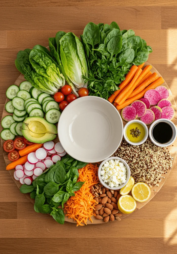 Colorful vegetable platter with tomatoes, cucumbers, olives, and cheese, perfect for building a fresh and tasty salad.