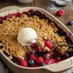 Freshly baked apple crumble with golden topping