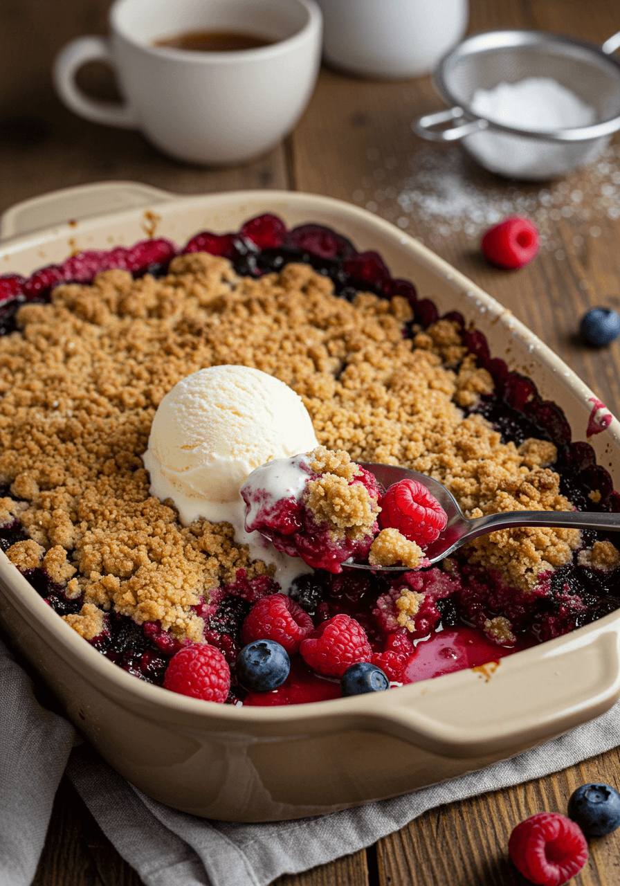 Freshly baked apple crumble with golden topping