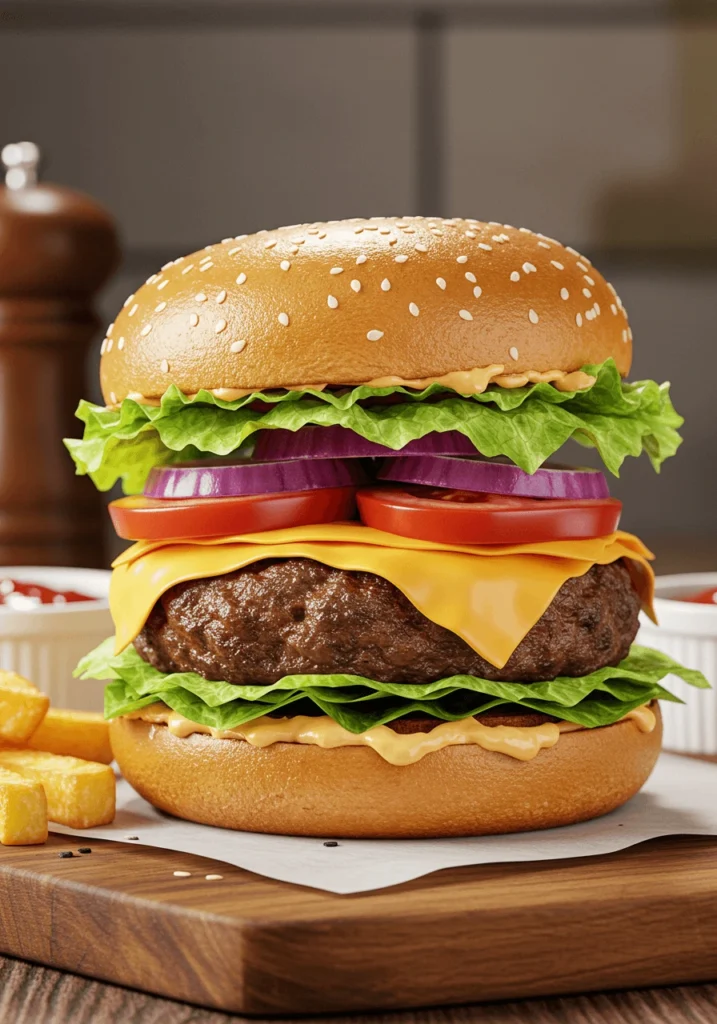 Classic cheeseburger served with crispy fries for burgers recipes mea